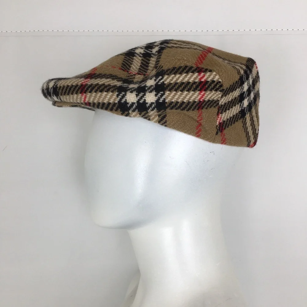 Vintage Burberry London Messenger Boy Nova Check Flat Hat Cabbie Hat Wool